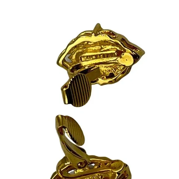 Lind Gold Tone Marquise Aurora Borealis Rhinestone Cut Clip-On Earrings 3/4” - Picture 8 of 10